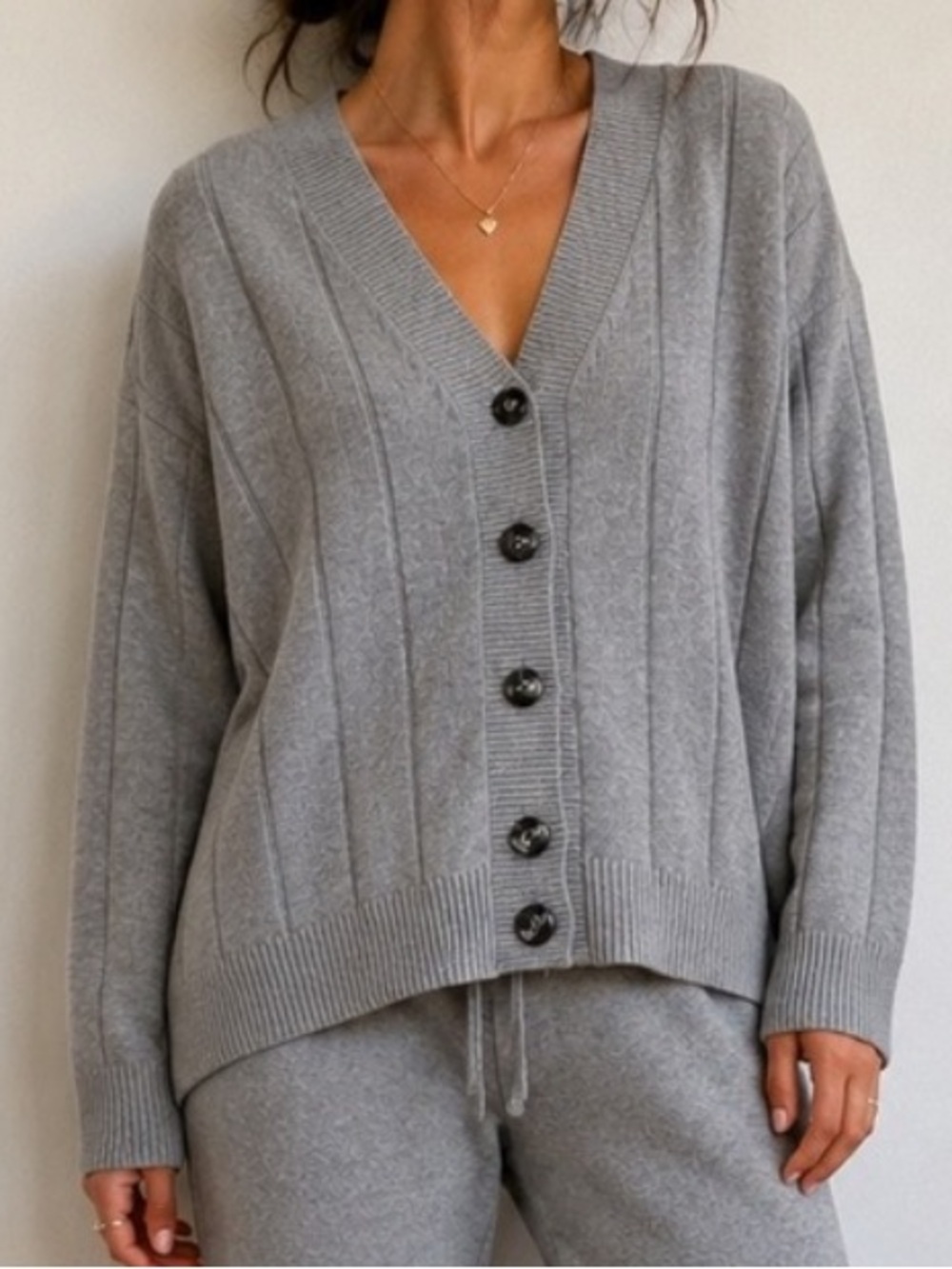 Lake Grey Ribbed Button Up Cardigan Sweater - Picture 1 of 10